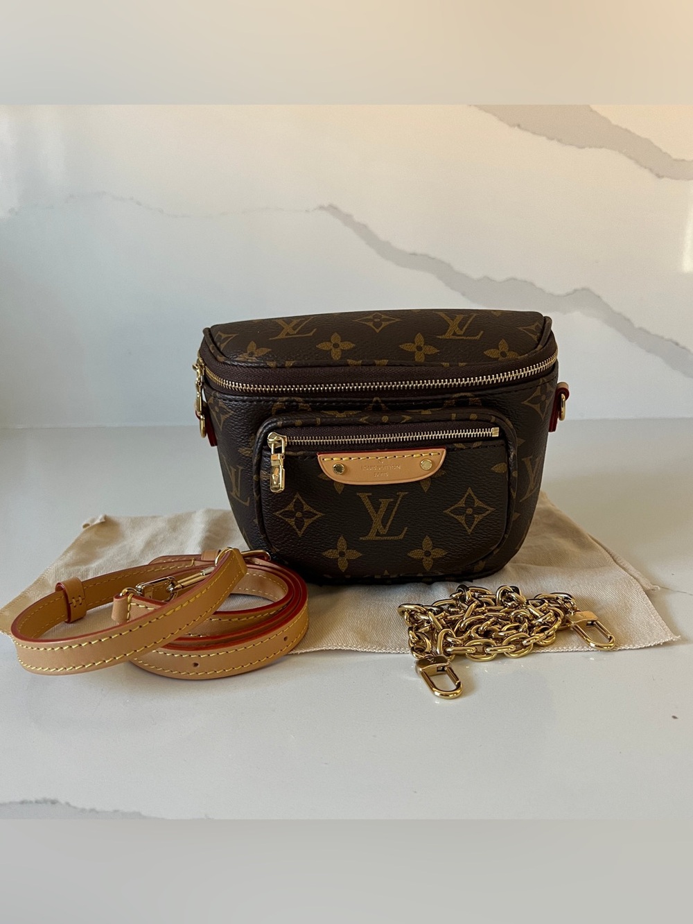 Louis Vuitton Monogram Mini Bumbag in Brown with Gold Hardware
